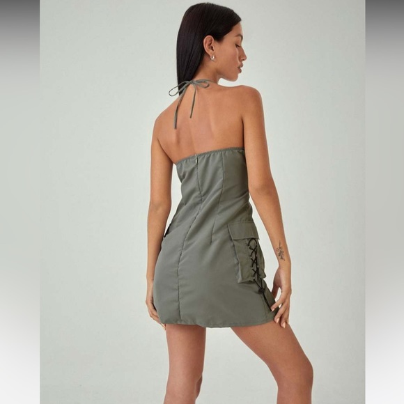 NWT Motel X Jacquie Schmidt bungee cord cargo pocket Mini halter tie neck dress - Picture 10 of 16
